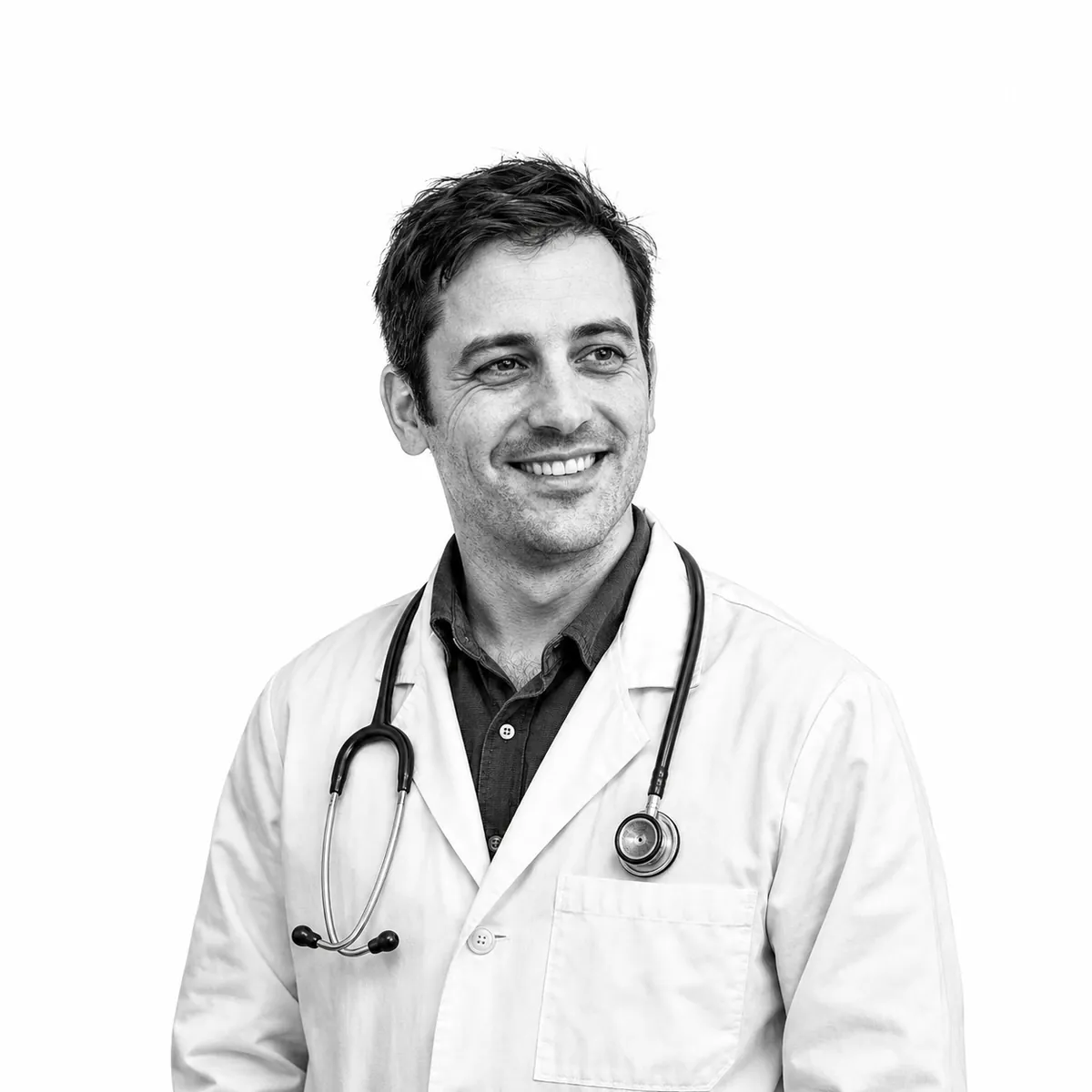 Male doctor in a white coat with a stethoscope